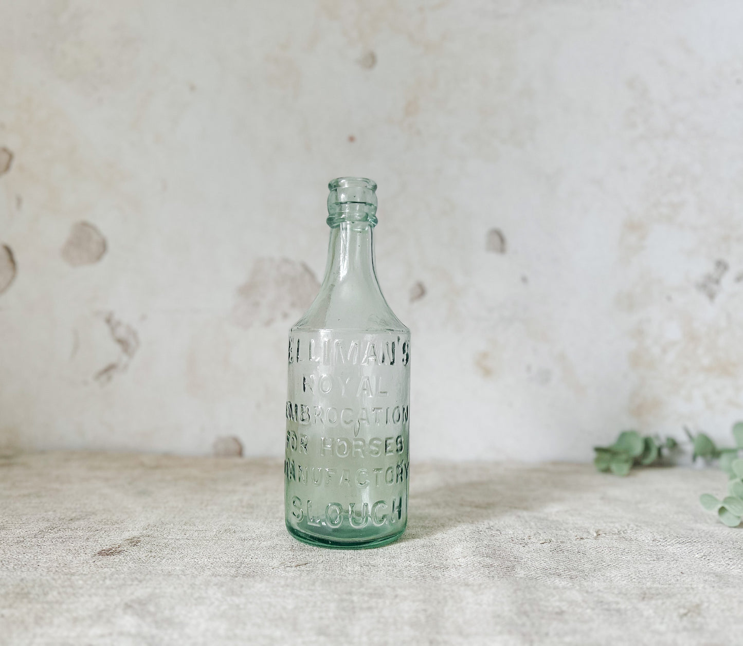 Ellmans Royal Horse Embrocation Aqua Glass Bottle