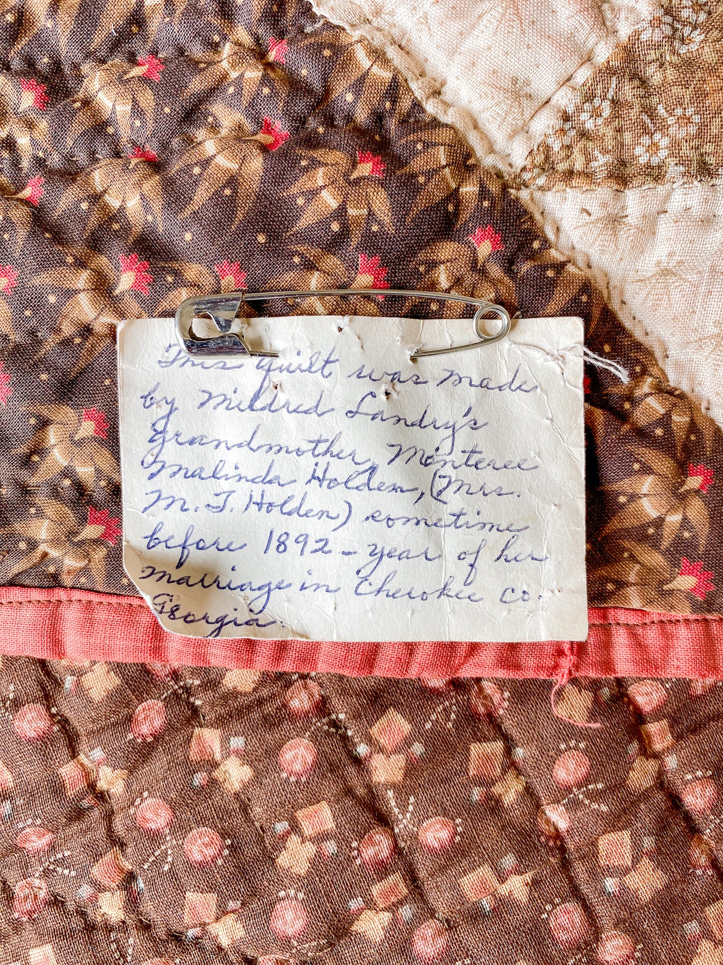 Antique Basket Quilt with Maker’s Note, c1890