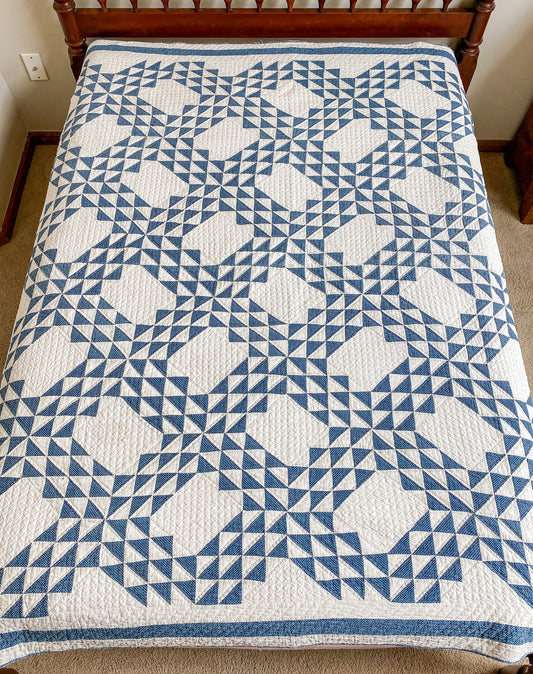 Antique Blue and White Ocean Wave Quilt, c1910