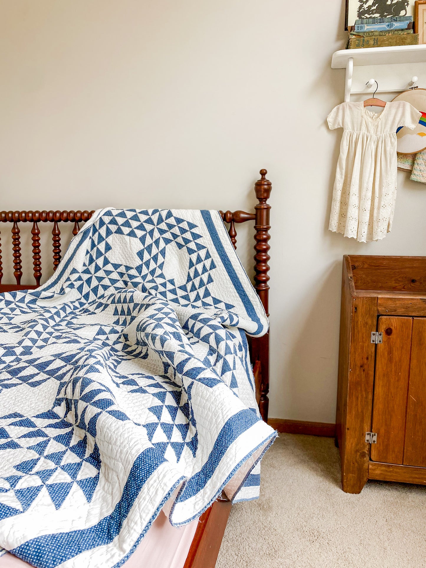 Antique Blue and White Ocean Wave Quilt, c1910