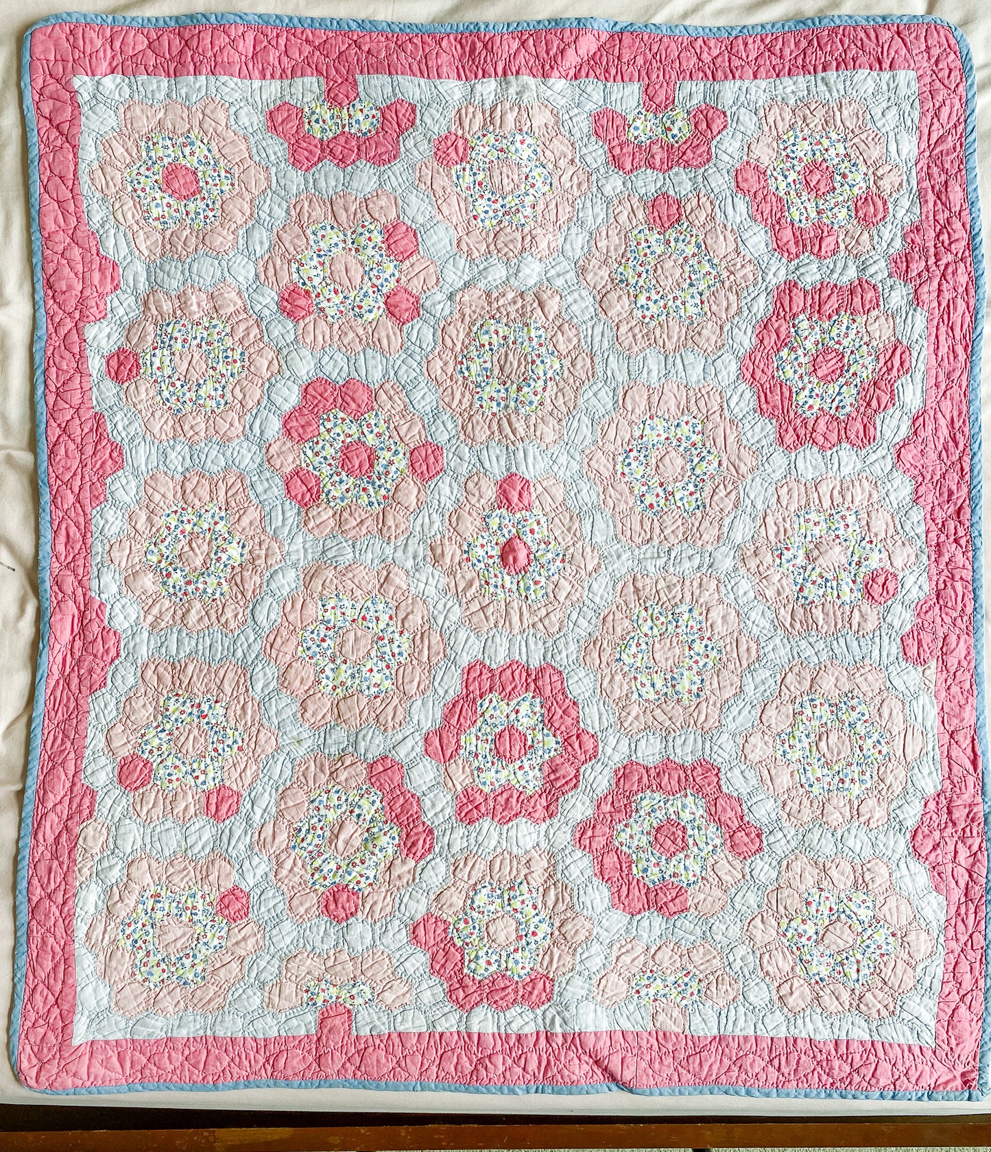 Vintage Grandmother’s Flower Garden Crib Quilt