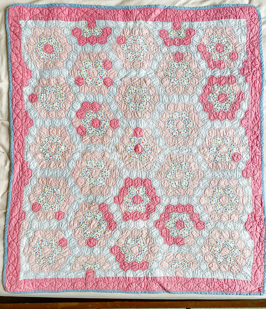 Vintage Grandmother’s Flower Garden Crib Quilt