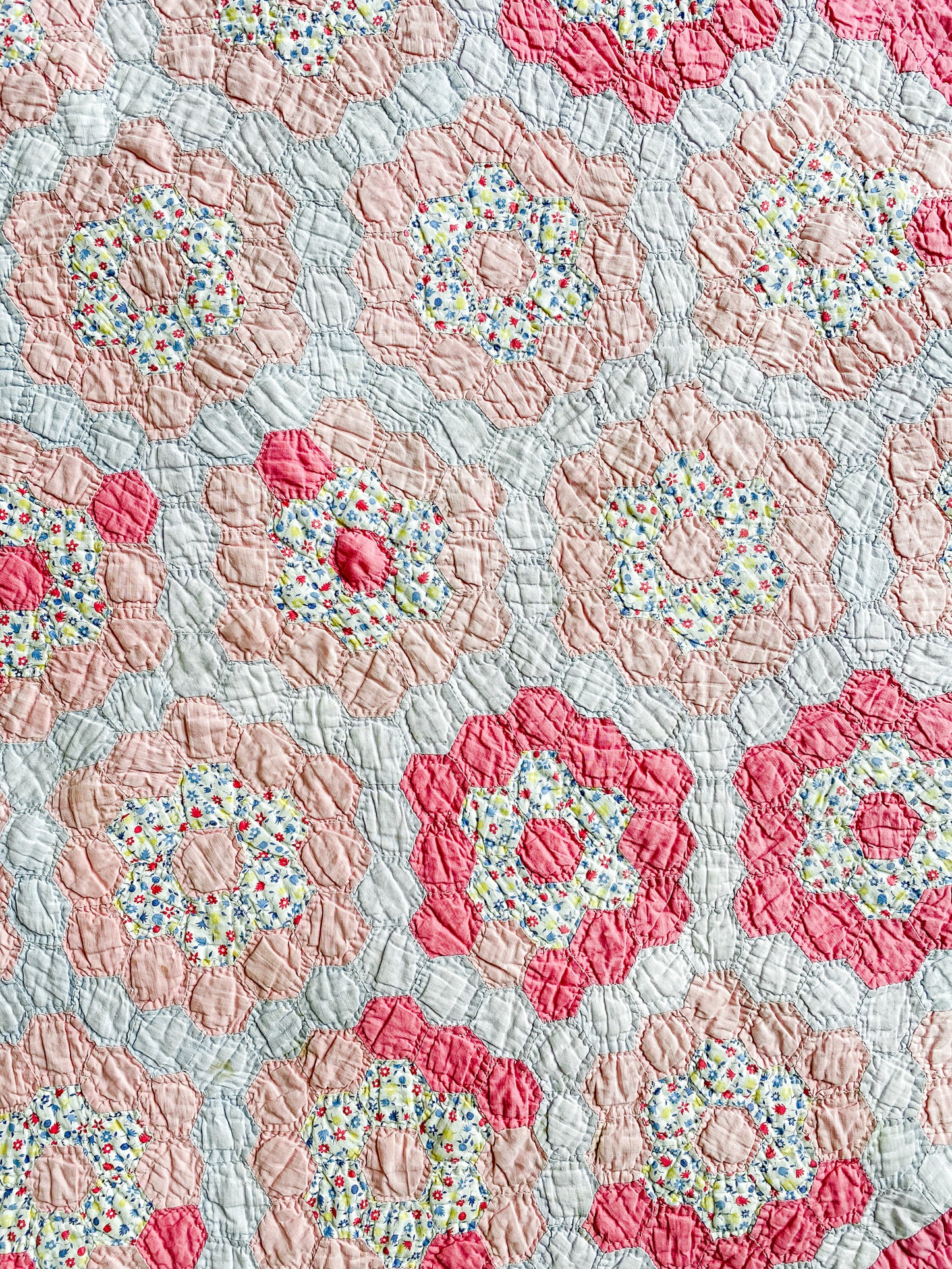 Vintage Grandmother’s Flower Garden Crib Quilt