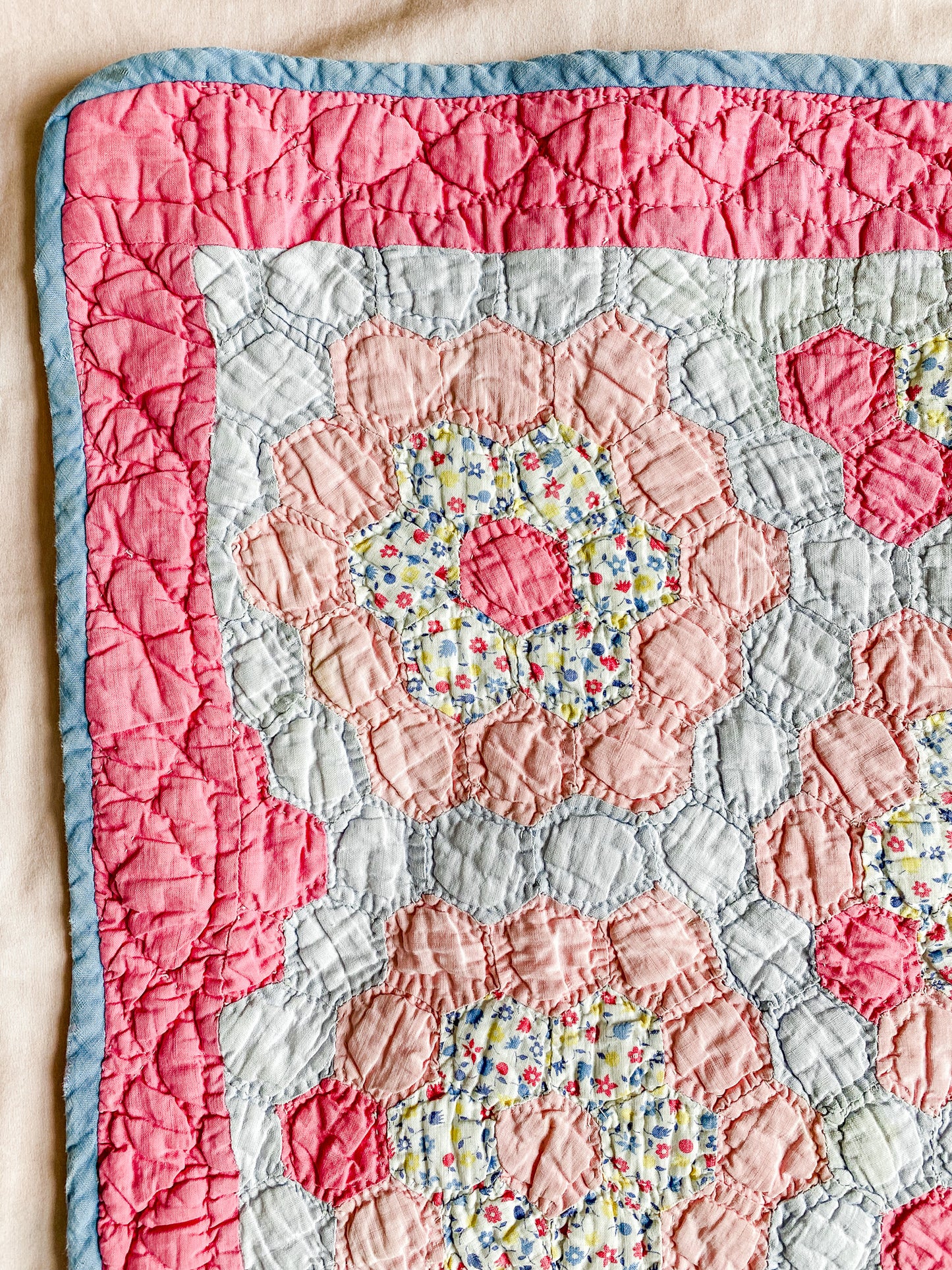 Vintage Grandmother’s Flower Garden Crib Quilt