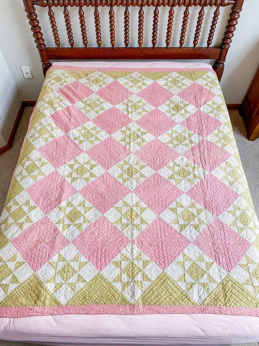 Antique Pink & Green Ohio Star Quilt