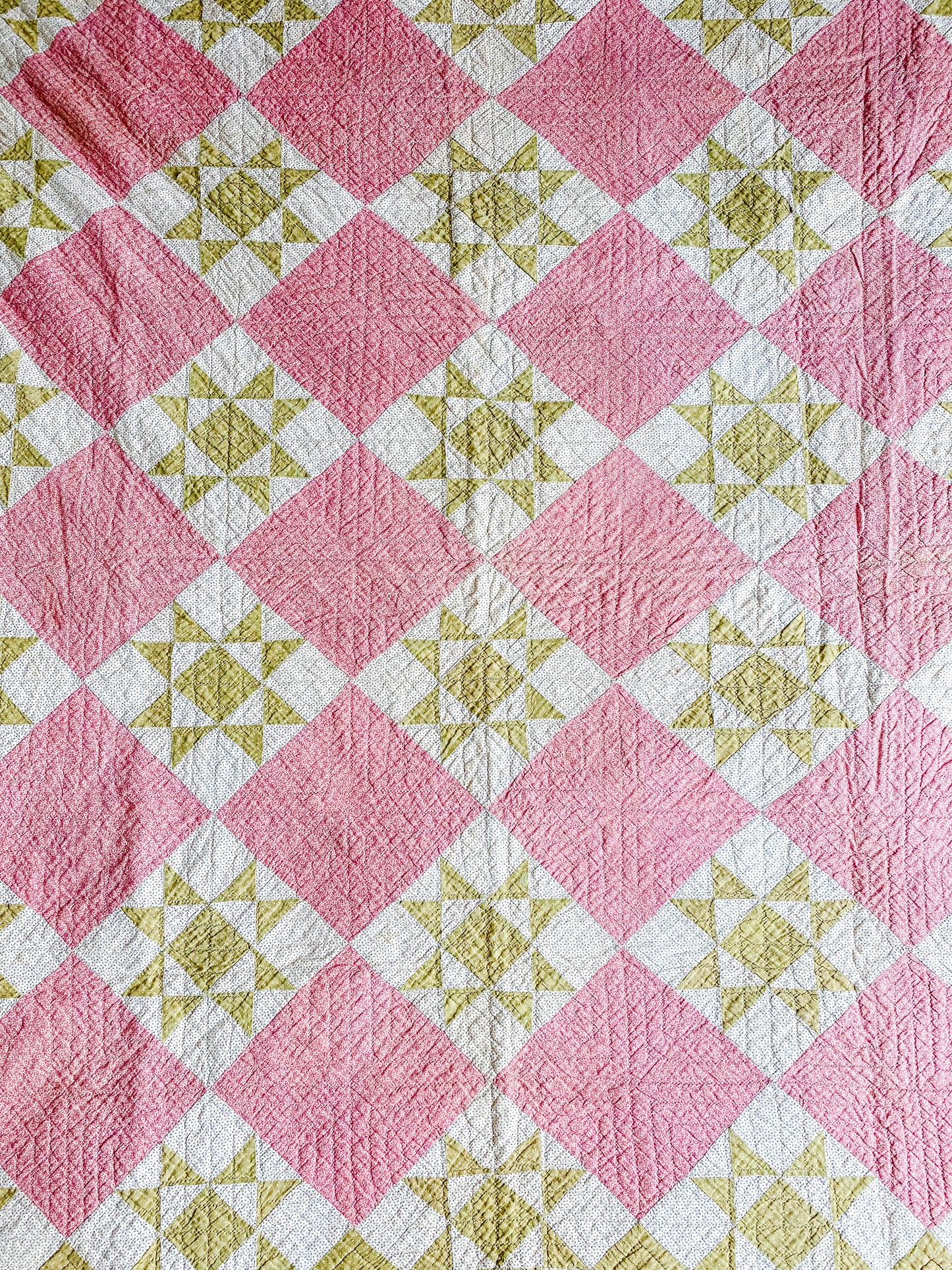 Antique Pink & Green Ohio Star Quilt