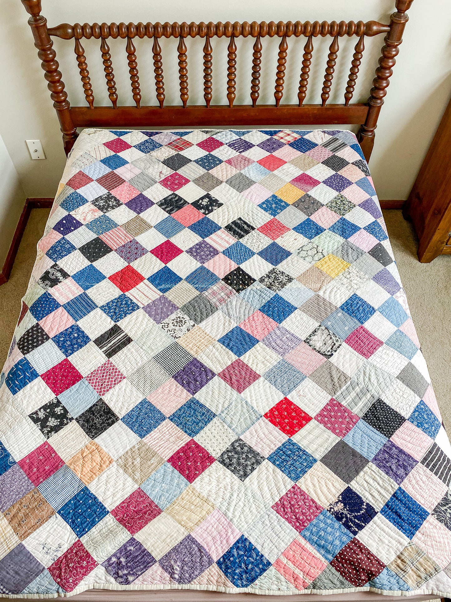 Antique Square on Point Patchwork Quilt, c1910