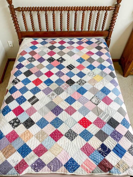 Antique Square on Point Patchwork Quilt, c1910