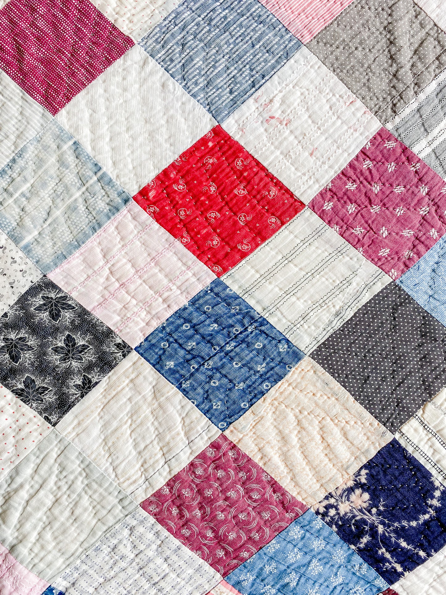 Antique Square on Point Patchwork Quilt, c1910