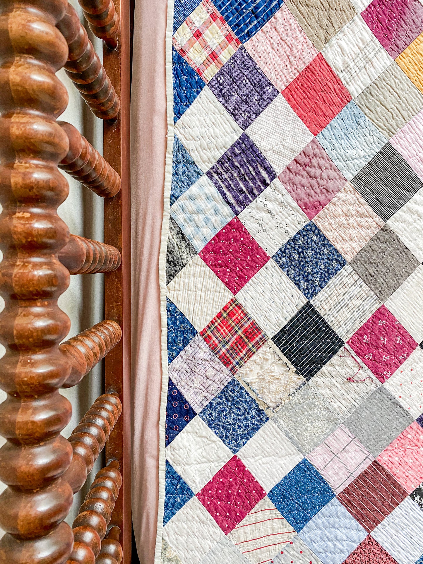Antique Square on Point Patchwork Quilt, c1910