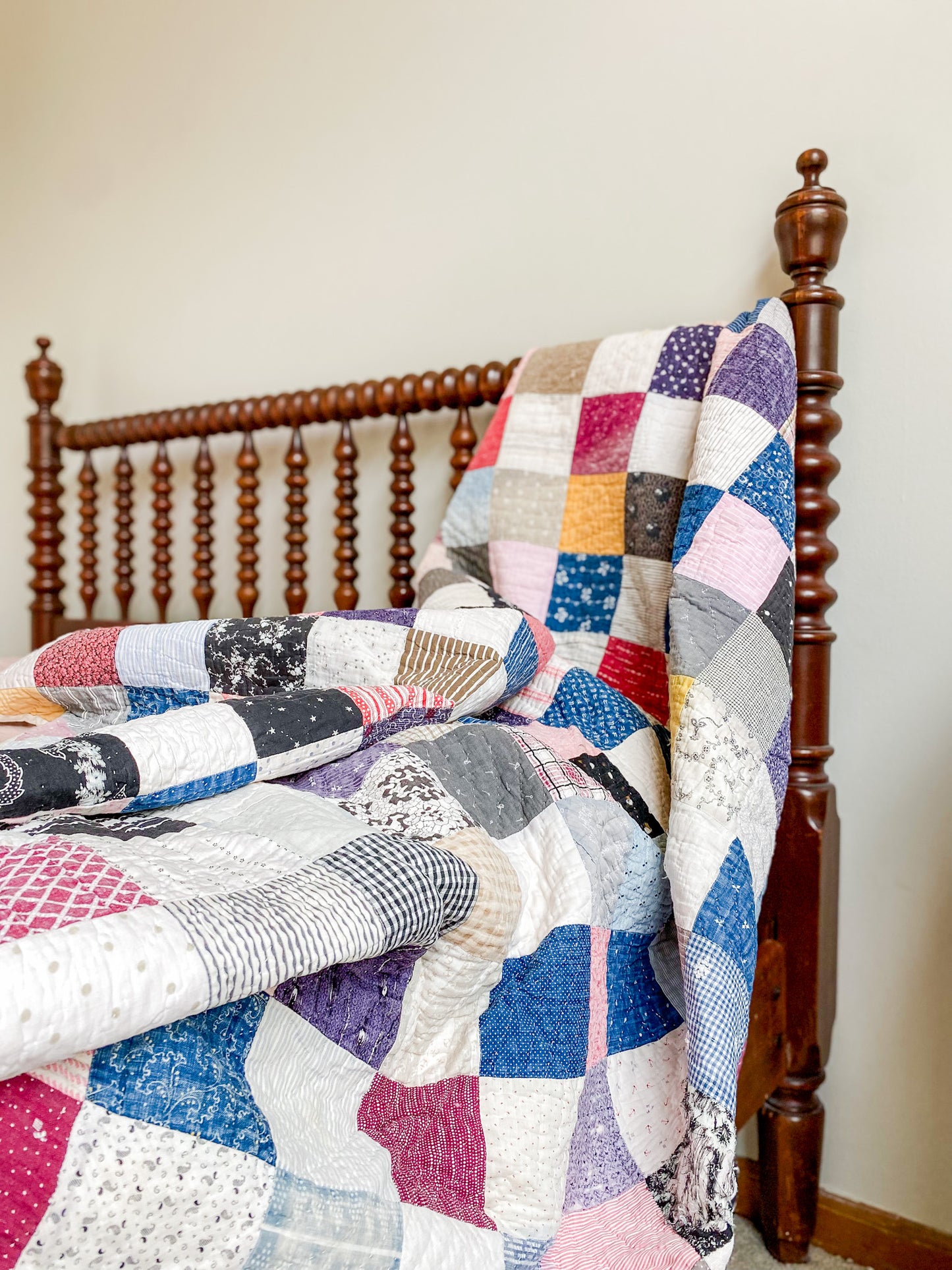 Antique Square on Point Patchwork Quilt, c1910