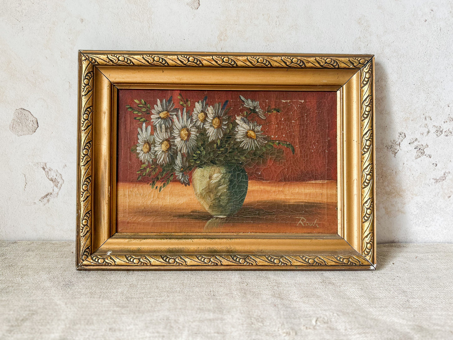 Antique Framed Still Life of Daisies