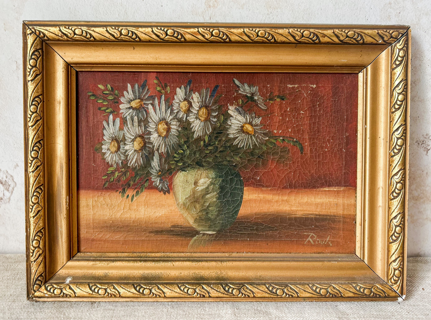 Antique Framed Still Life of Daisies