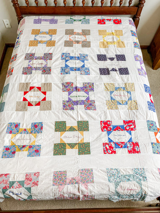 Vintage Signature Friendship Quilt TOP, c1950
