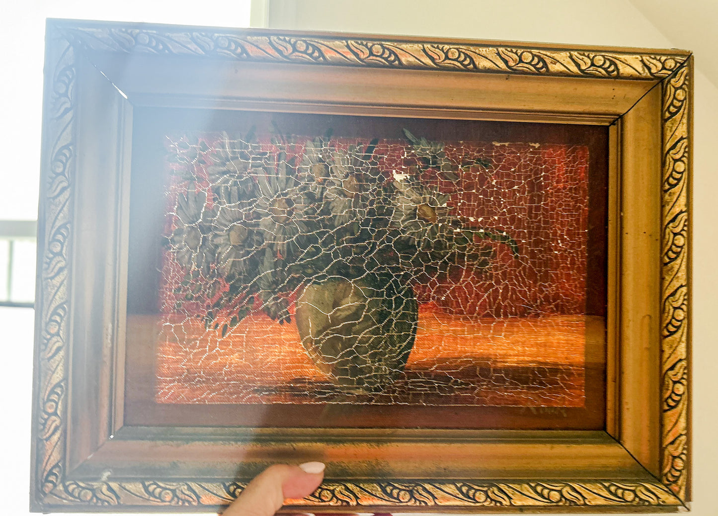 Antique Framed Still Life of Daisies