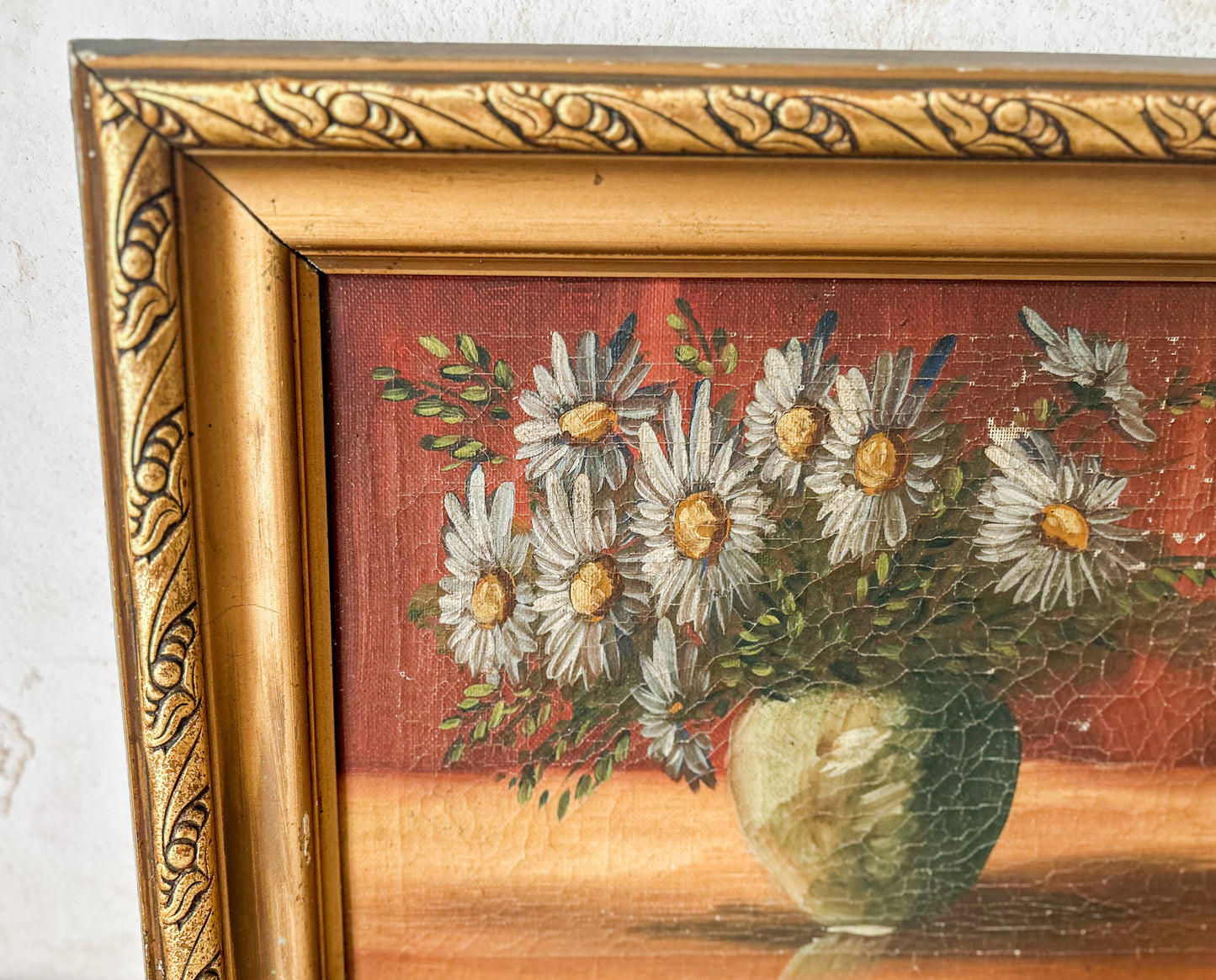 Antique Framed Still Life of Daisies