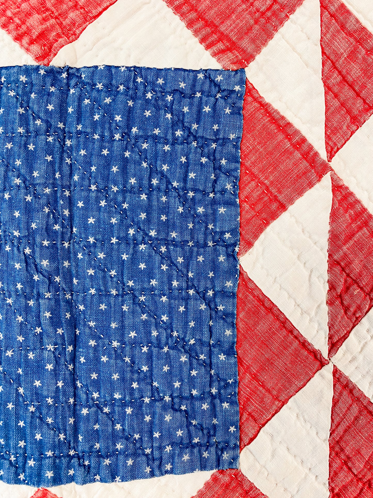 Antique Red White and Blue Ocean Waves Quilt, c1920