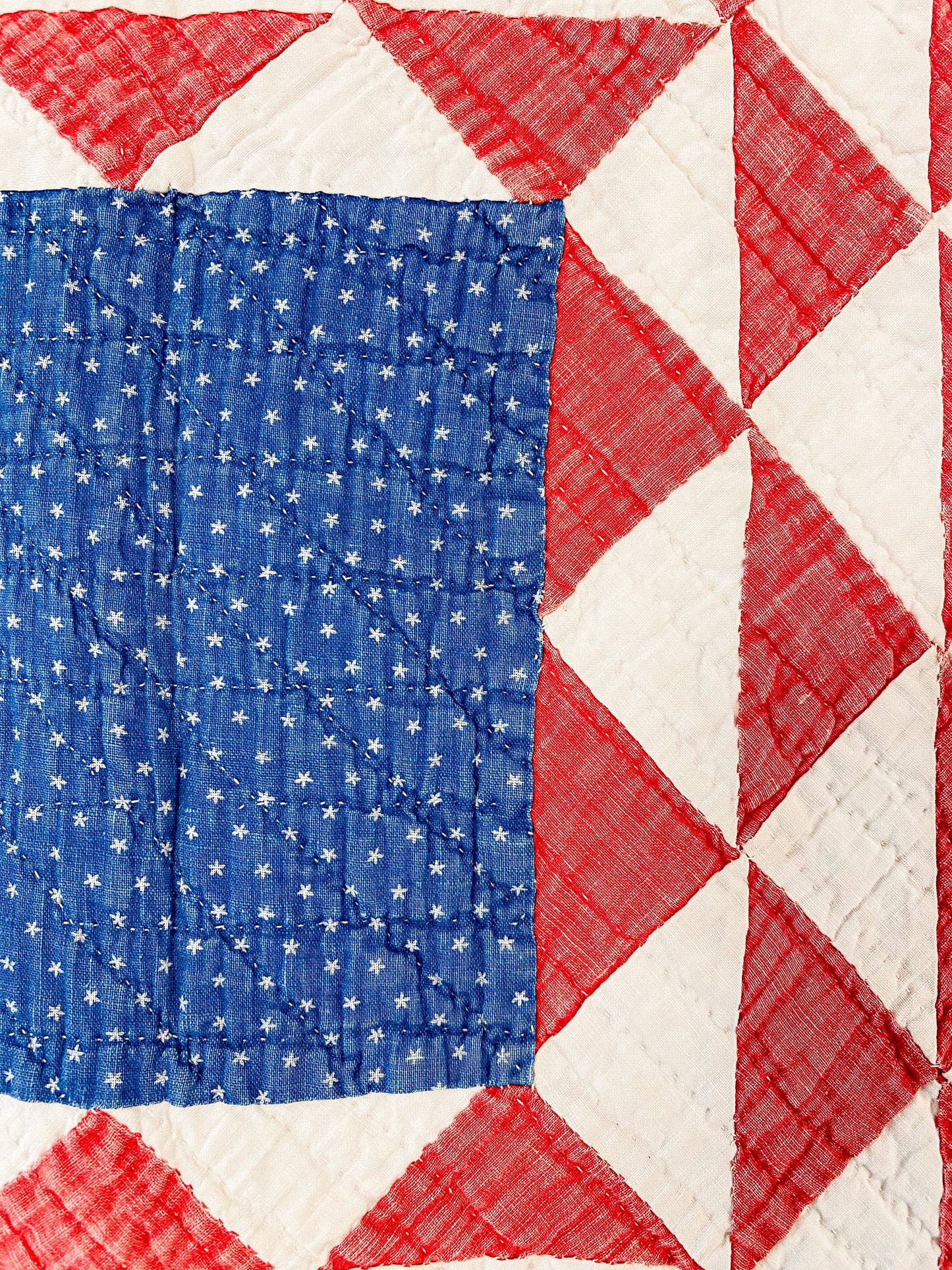 Antique Red White and Blue Ocean Waves Quilt, c1920