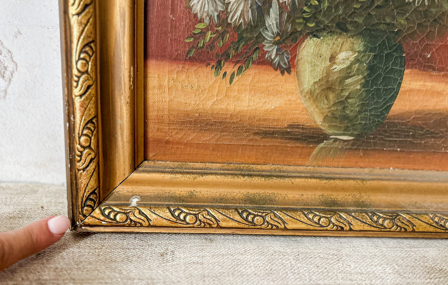 Antique Framed Still Life of Daisies