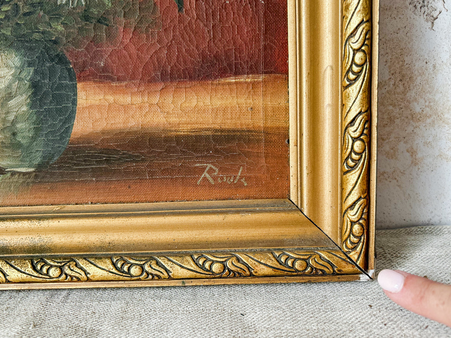 Antique Framed Still Life of Daisies