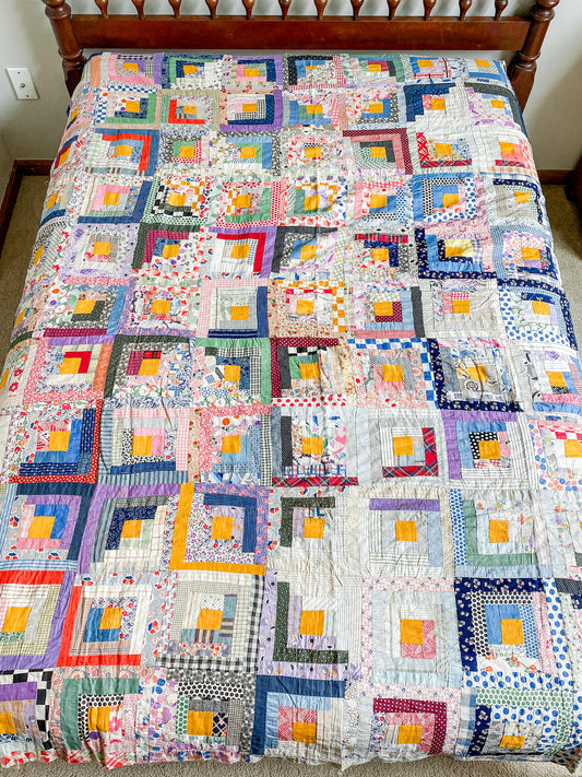 Vintage Log Cabin Quilt TOP, c1930
