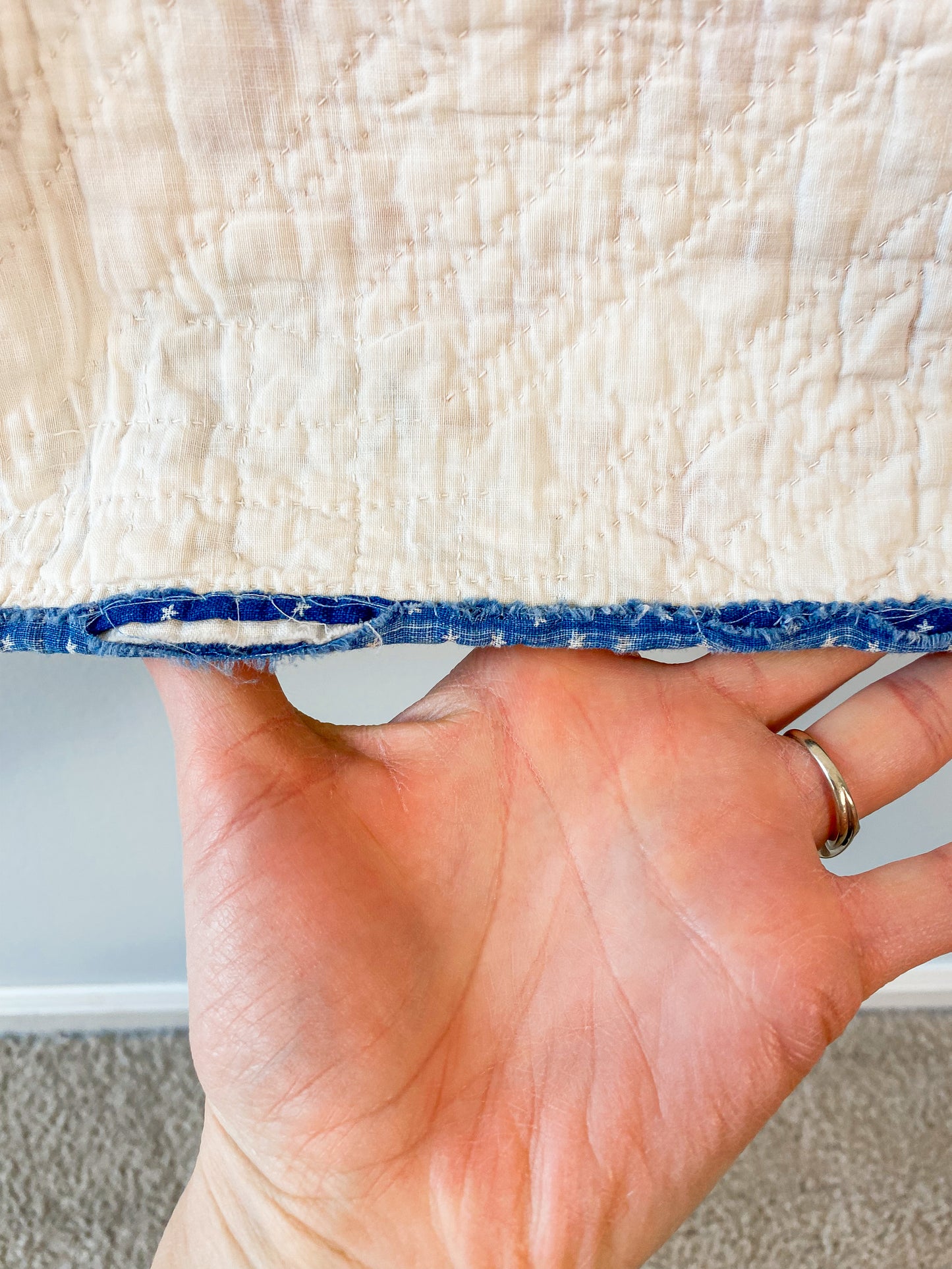 Antique Red White and Blue Ocean Waves Quilt, c1920