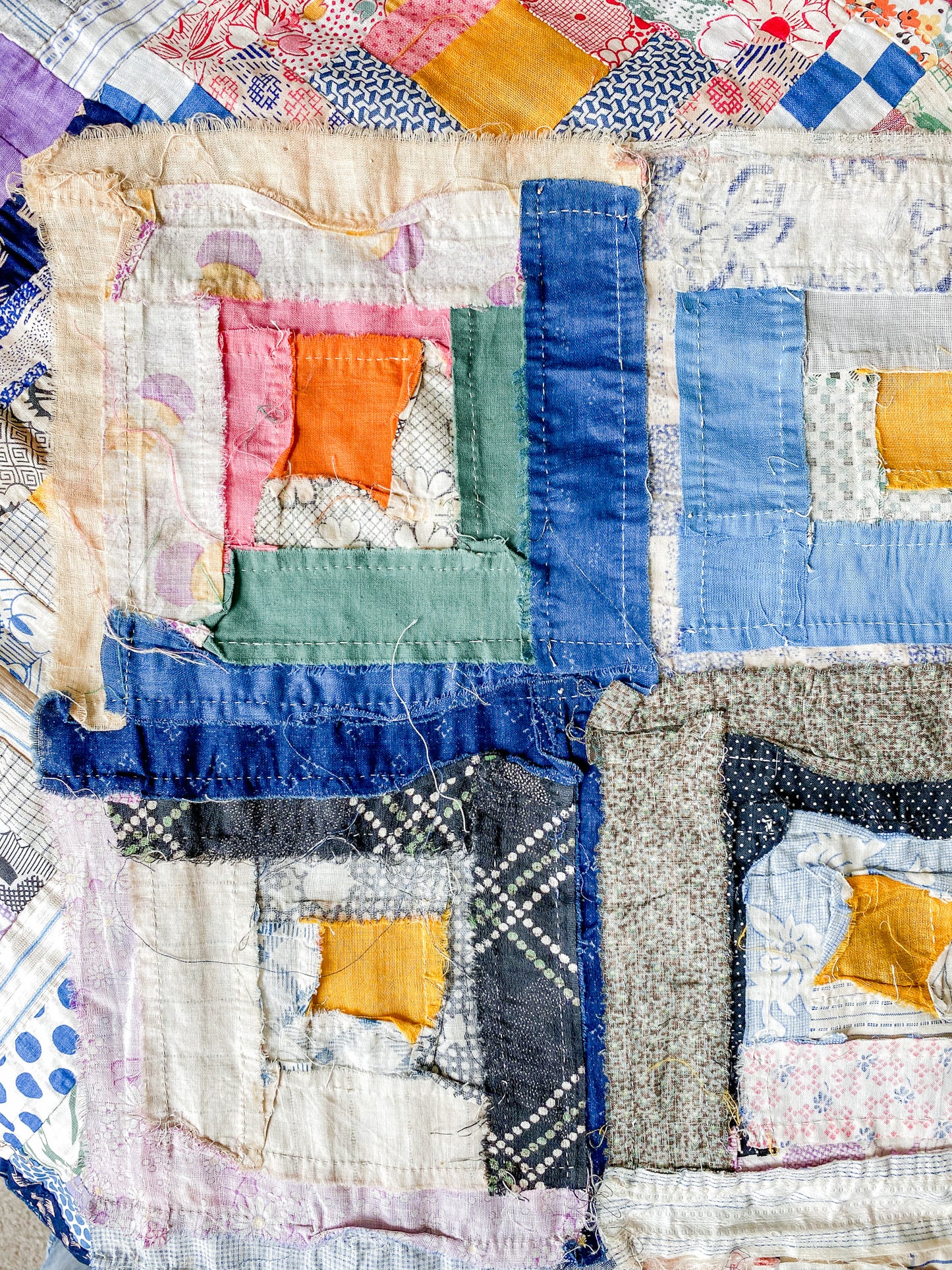Vintage Log Cabin Quilt TOP, c1930