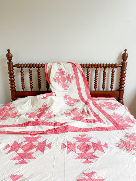 Set of Two Antique Matching Pink and White Broken Dishes Quilt TOPS, c1910