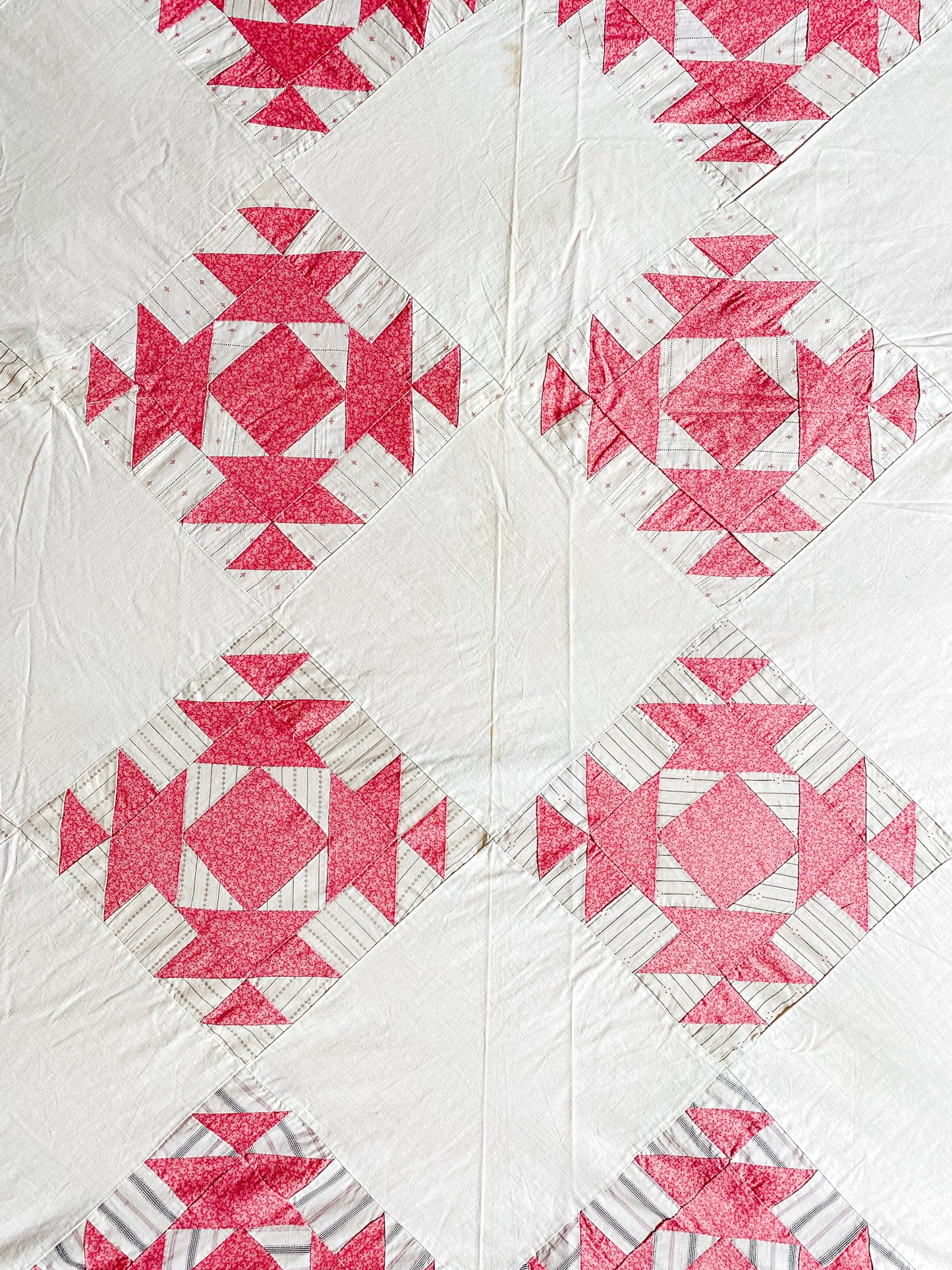 Set of Two Antique Matching Pink and White Broken Dishes Quilt TOPS, c1910