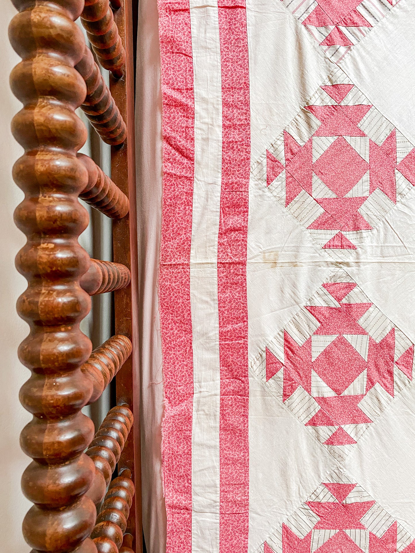 Set of Two Antique Matching Pink and White Broken Dishes Quilt TOPS, c1910