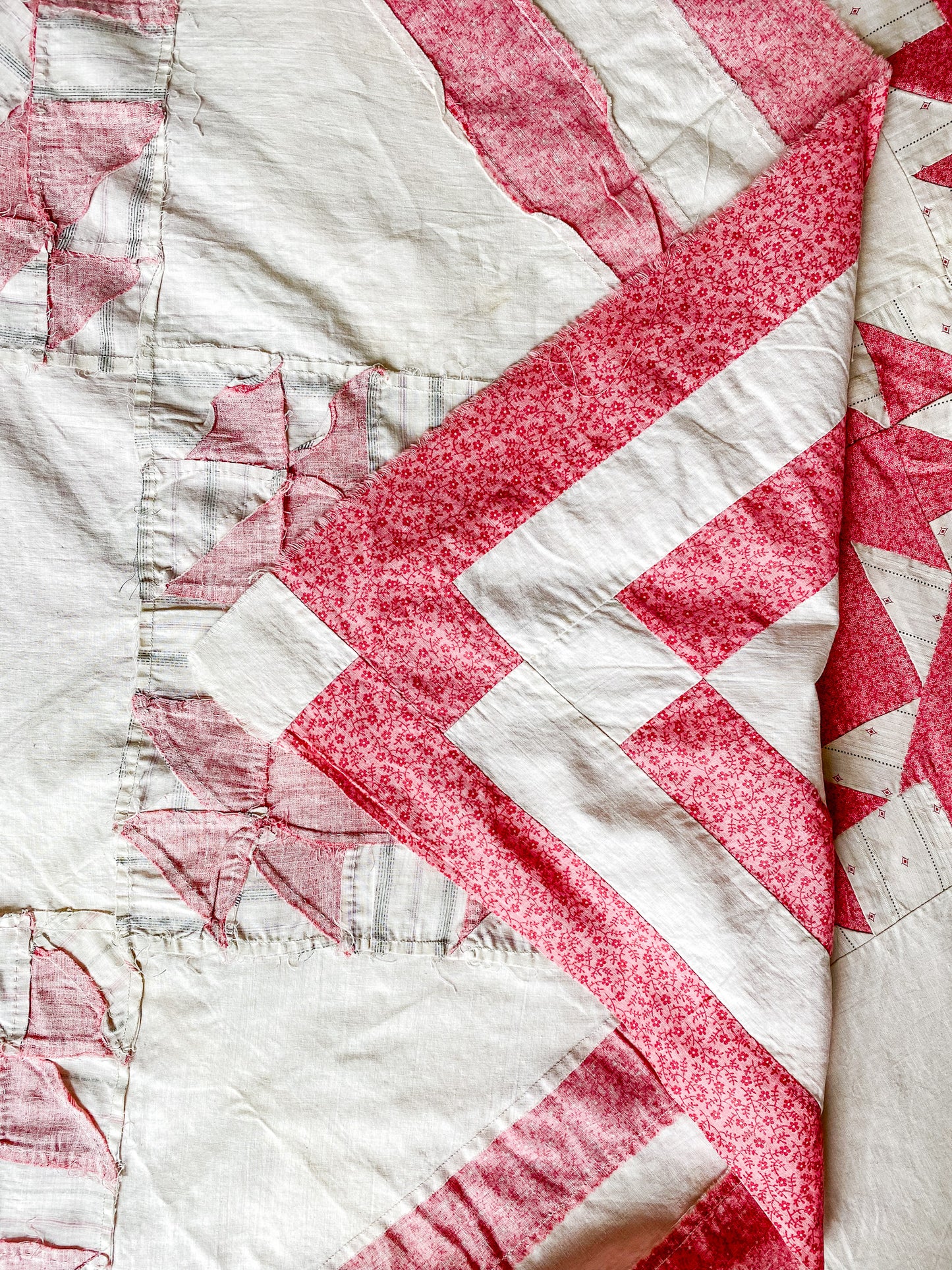 Set of Two Antique Matching Pink and White Broken Dishes Quilt TOPS, c1910