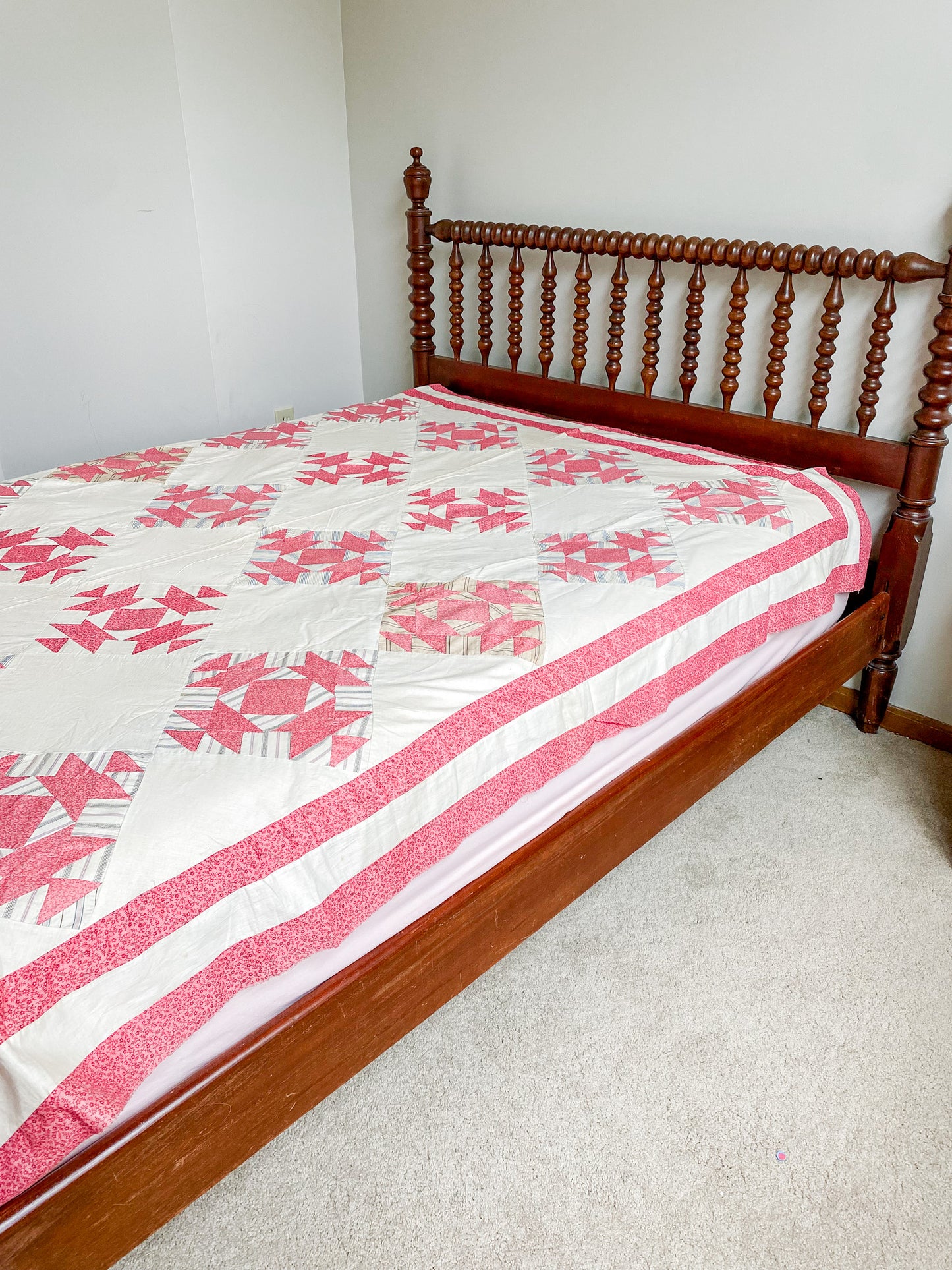 Set of Two Antique Matching Pink and White Broken Dishes Quilt TOPS, c1910