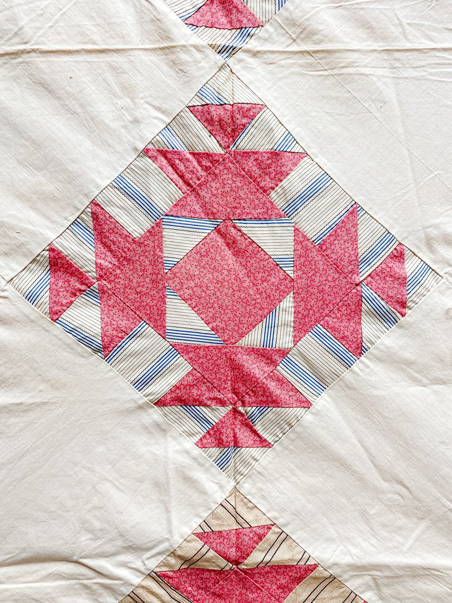 Set of Two Antique Matching Pink and White Broken Dishes Quilt TOPS, c1910
