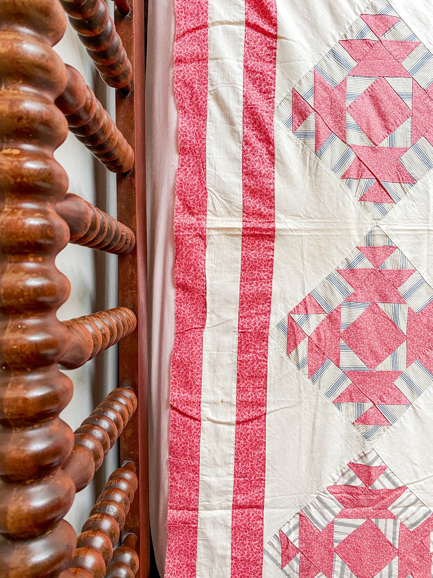 Set of Two Antique Matching Pink and White Broken Dishes Quilt TOPS, c1910