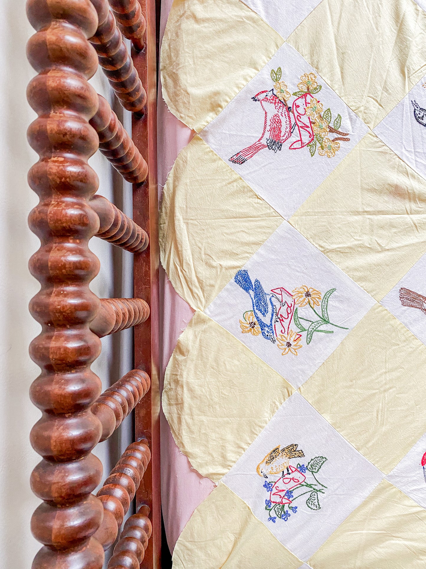 Vintage 48 State Bird & Flower Quilt TOP with Backing Fabric