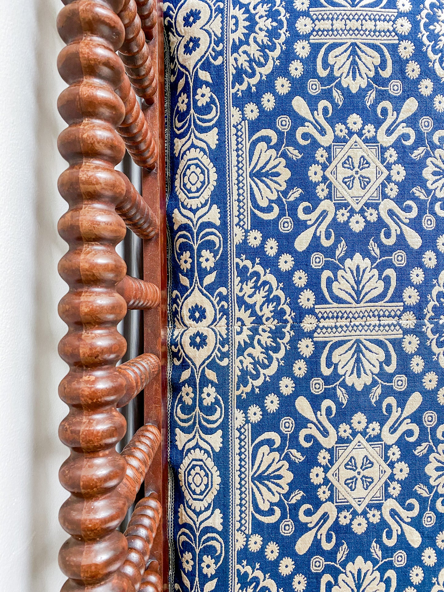 Antique Woven Blue and White Coverlet