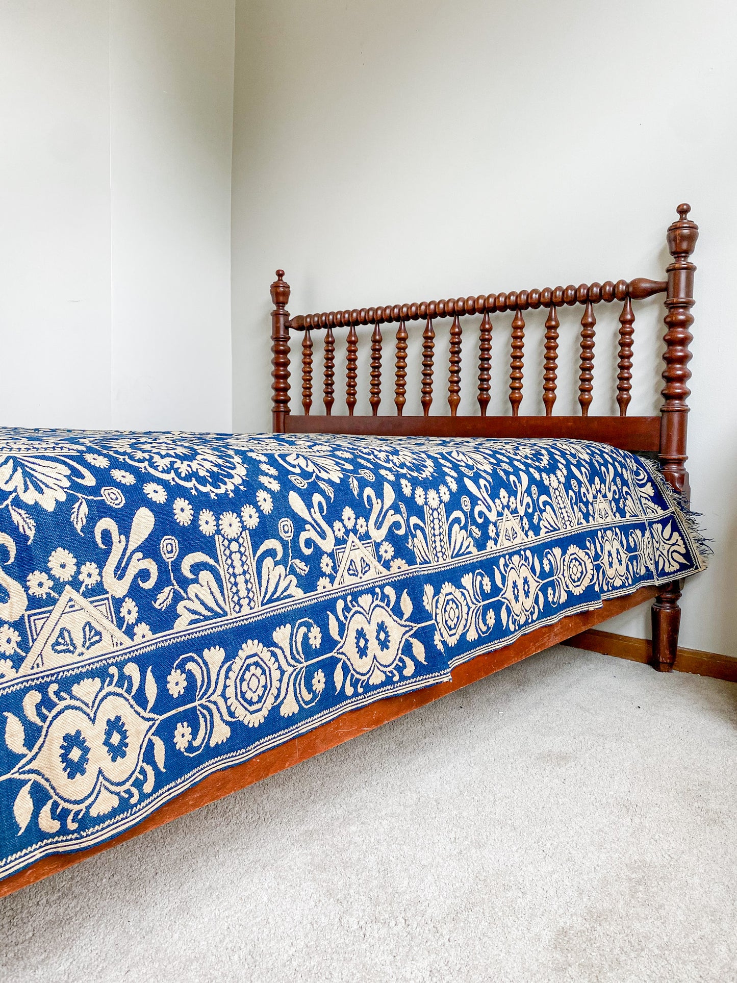 Antique Woven Blue and White Coverlet