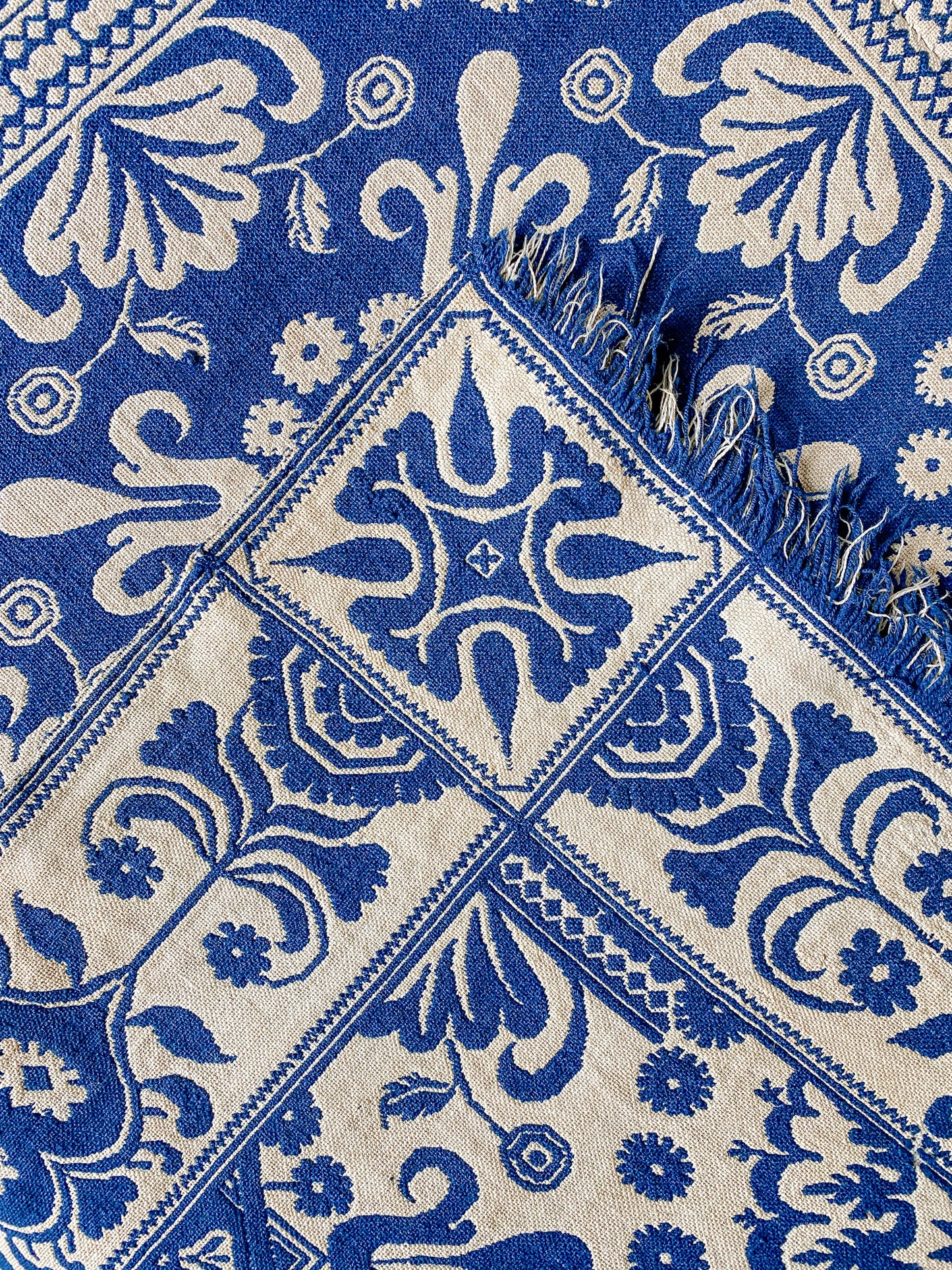 Antique Woven Blue and White Coverlet
