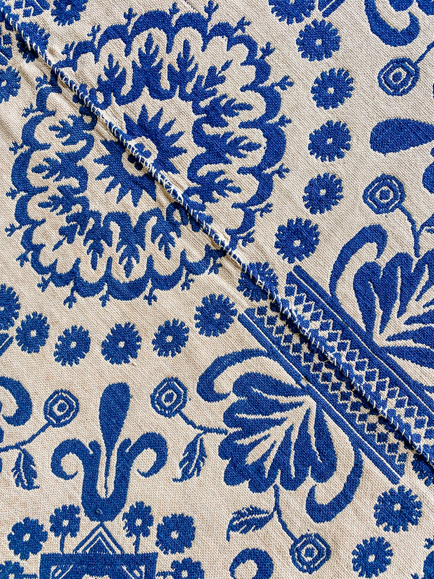 Antique Woven Blue and White Coverlet