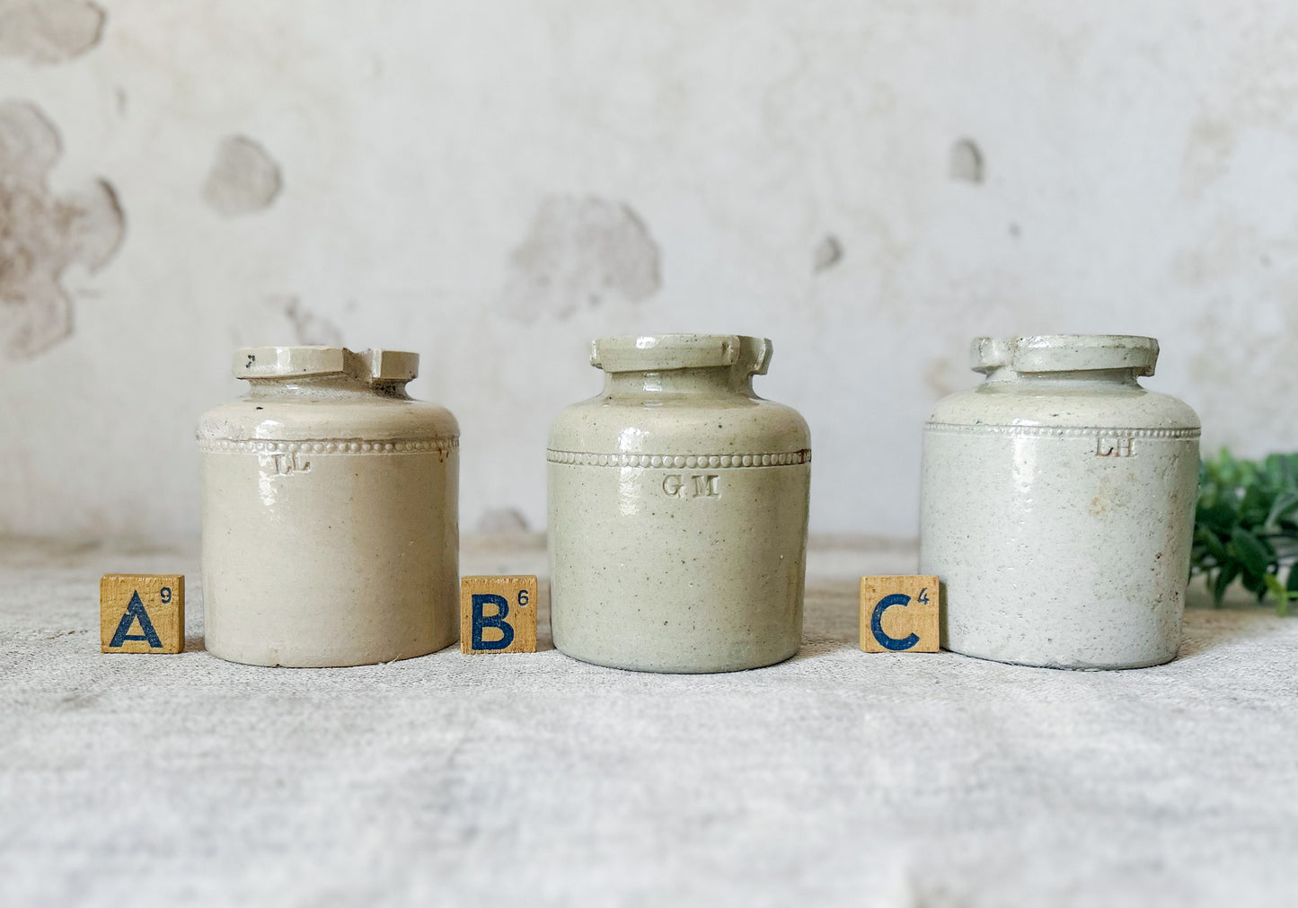 CHOICE Antique English Stoneware Caviar Pickle Jars