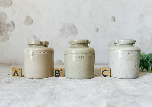 CHOICE Antique English Stoneware Caviar Pickle Jars