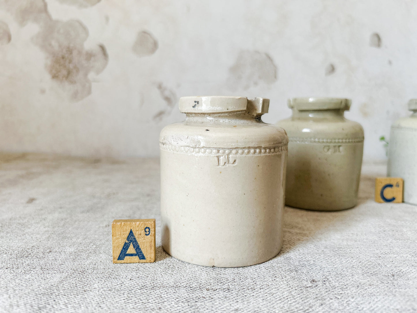 CHOICE Antique English Stoneware Caviar Pickle Jars