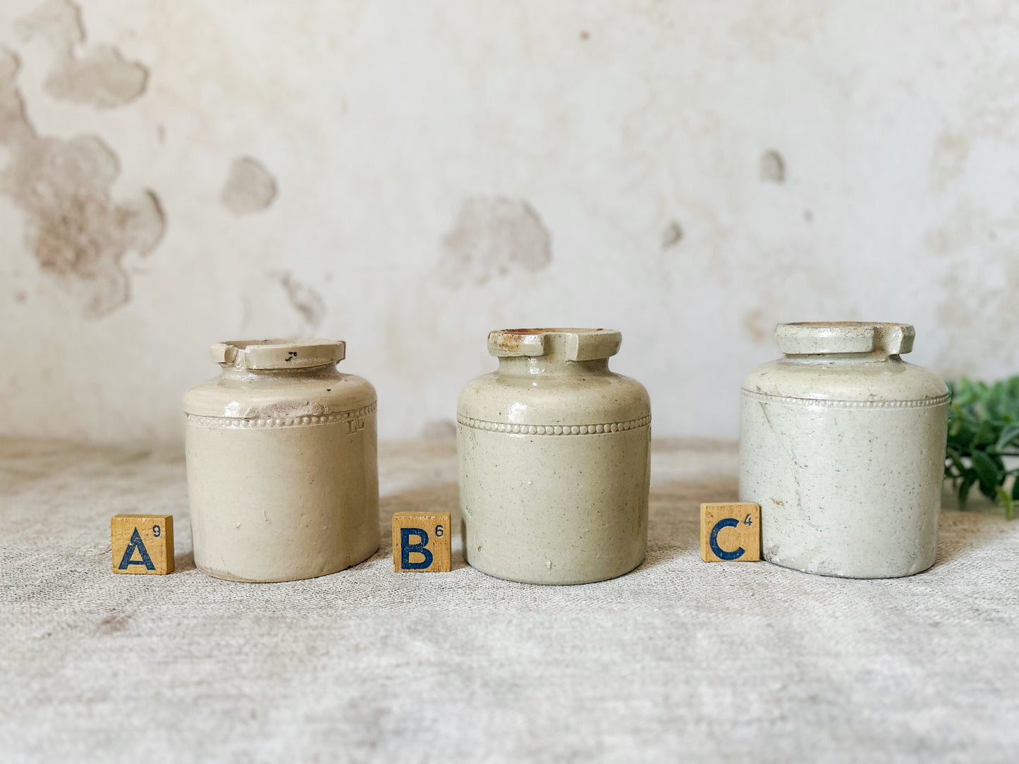 CHOICE Antique English Stoneware Caviar Pickle Jars