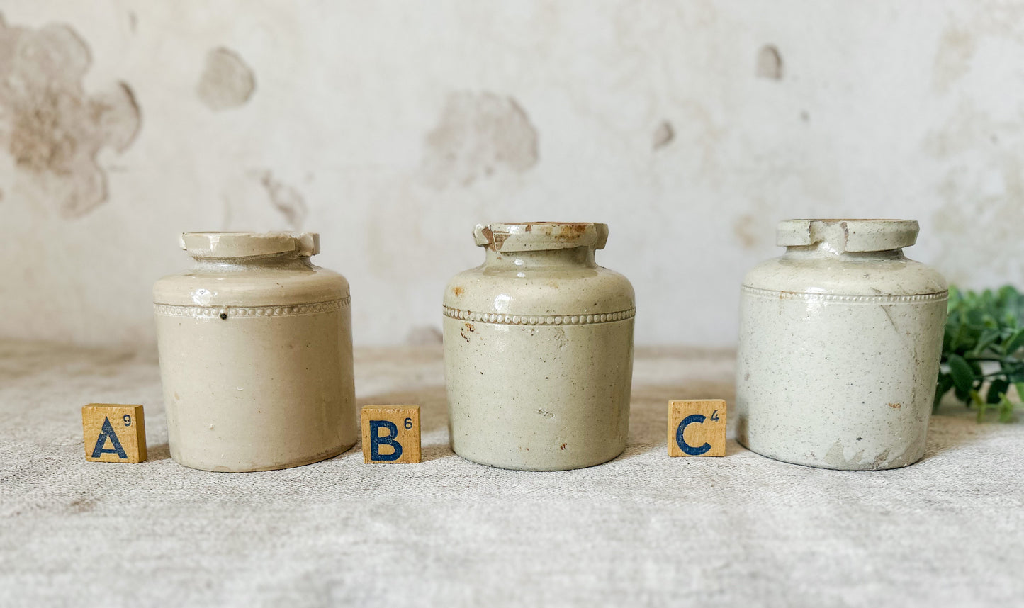 CHOICE Antique English Stoneware Caviar Pickle Jars