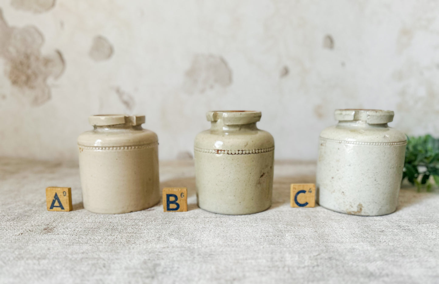 CHOICE Antique English Stoneware Caviar Pickle Jars