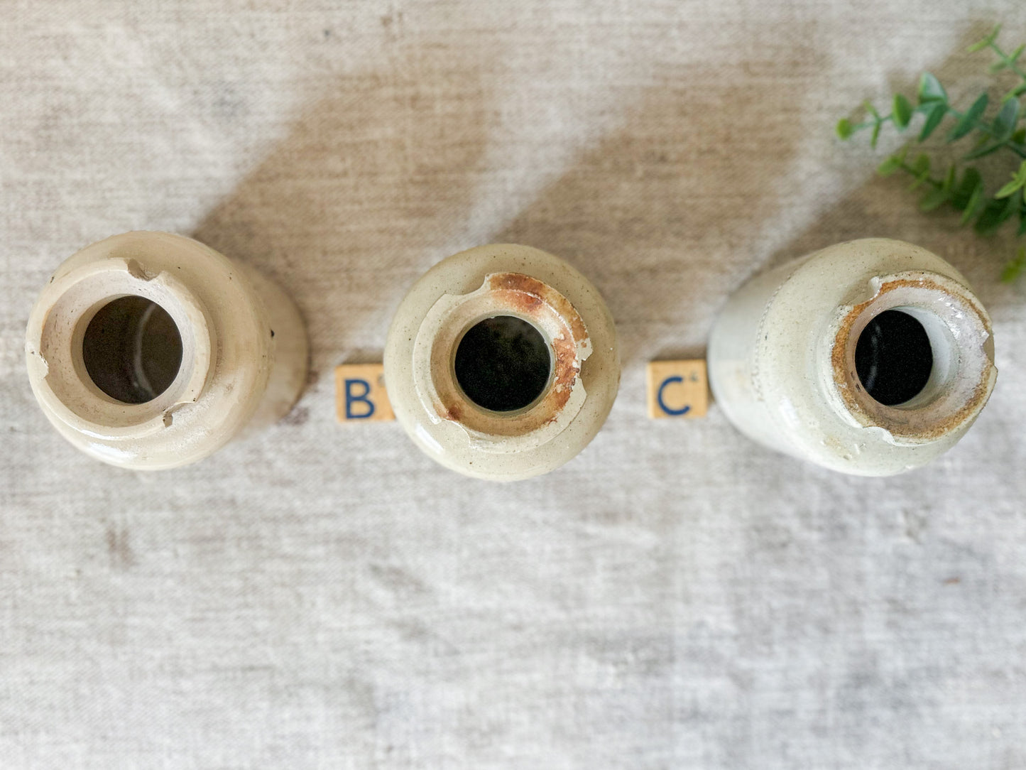 CHOICE Antique English Stoneware Caviar Pickle Jars