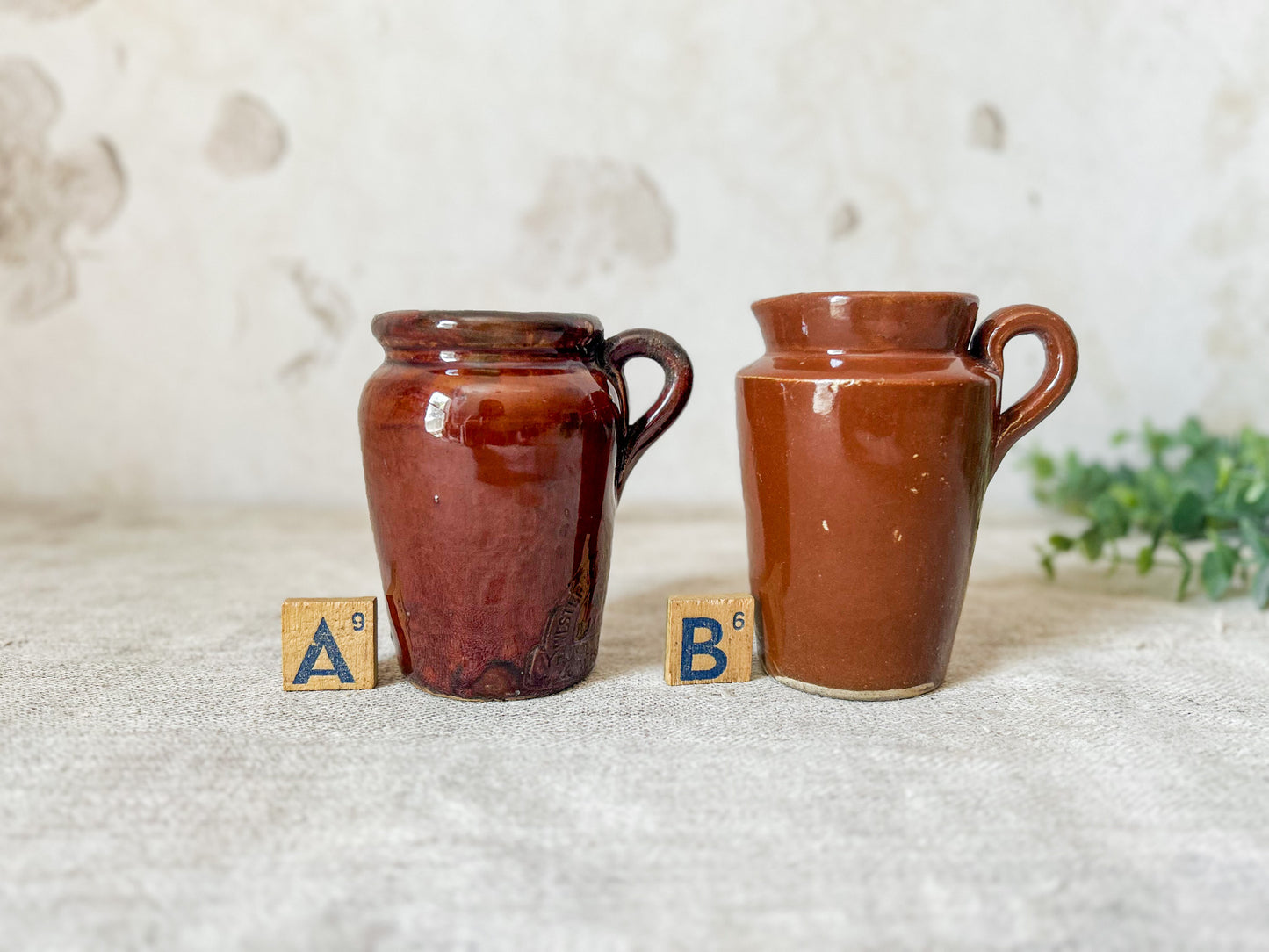 CHOICE Antique Brown Glazed Small Cream Jugs