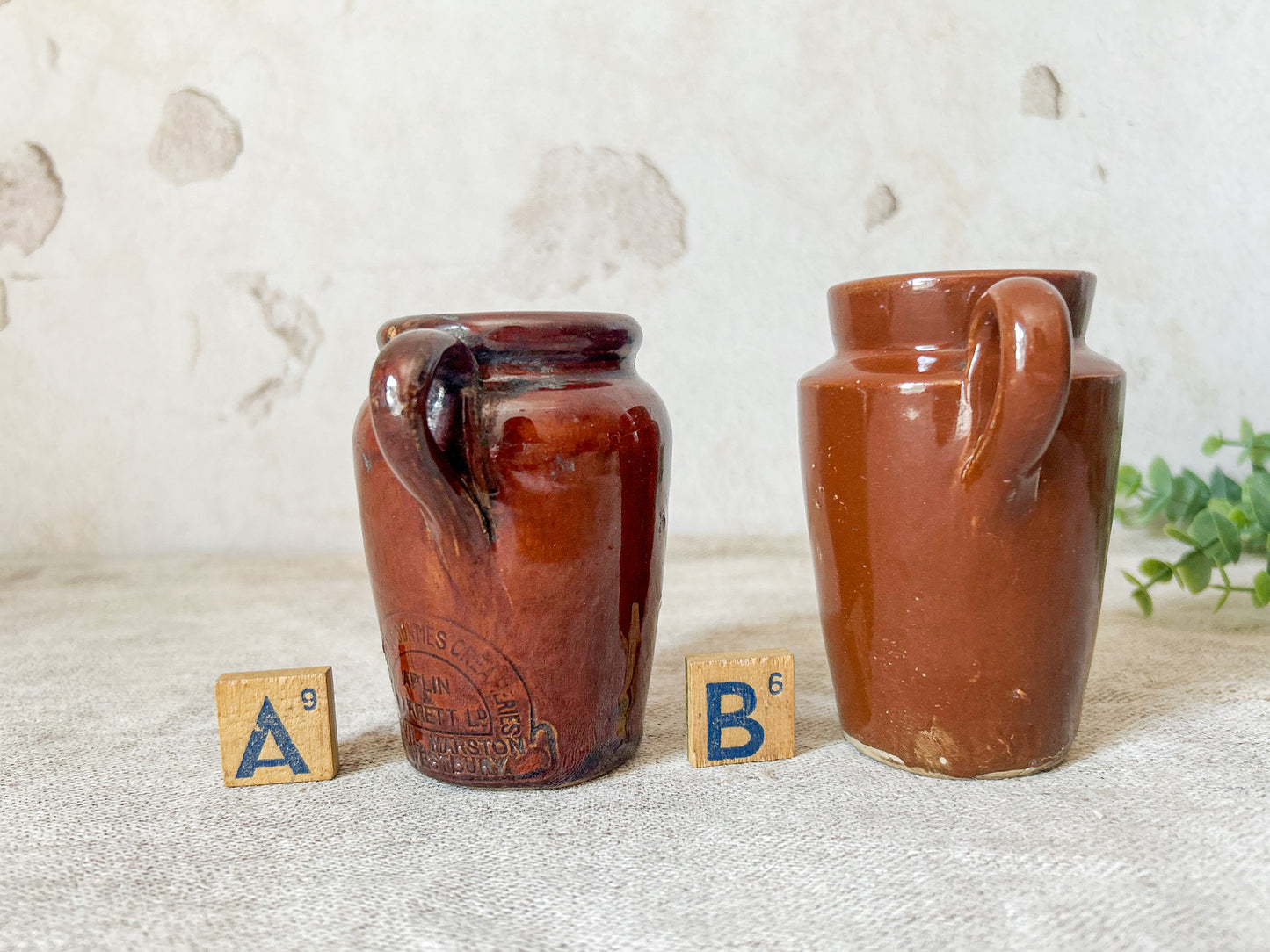 CHOICE Antique Brown Glazed Small Cream Jugs
