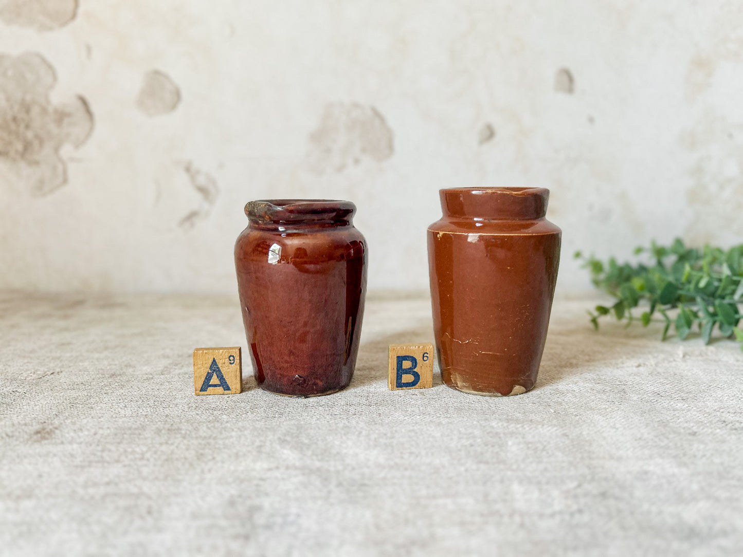 CHOICE Antique Brown Glazed Small Cream Jugs