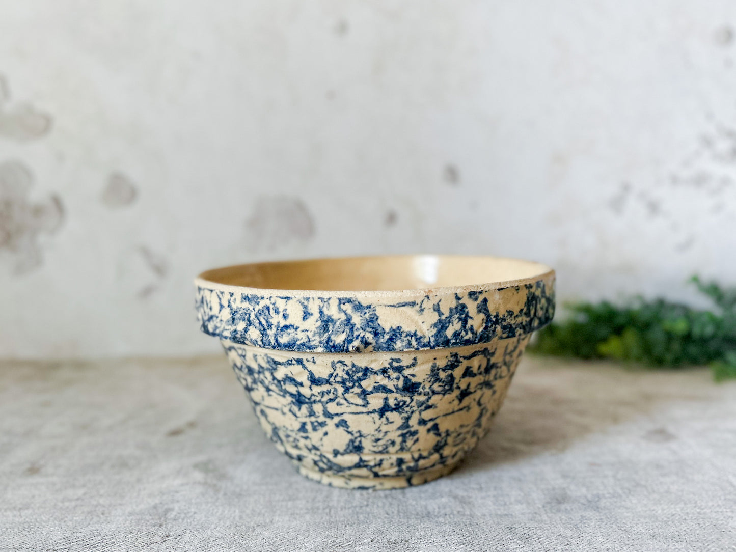 Vintage Blue Spongeware 8.5" Mixing Bowl